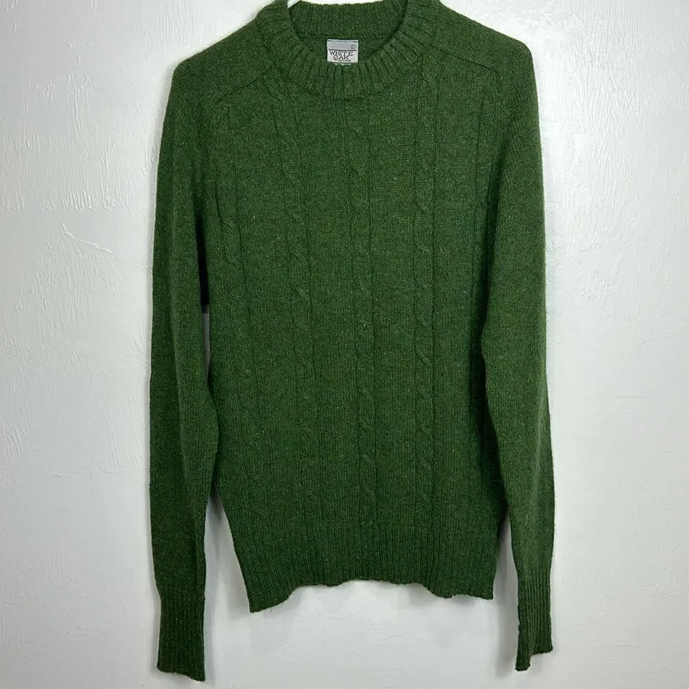 White Oak Sportswear Cable Knit Crew Neck Sweater In Green Size L